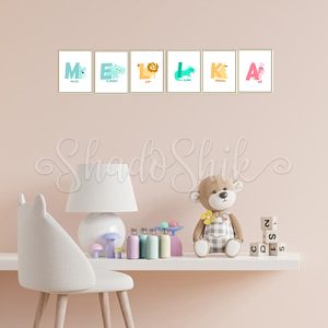 تابلو اتاق کودک فانتزی طرح فیل حرف رنگی E دیواری