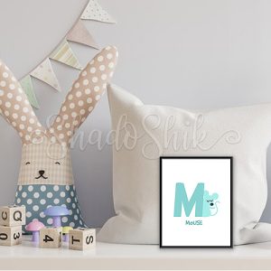 تابلو اتاق کودک فانتزی طرح موش حرف رنگی M رومیزی