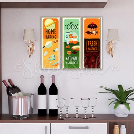 تابلو آشپزخانه فانتزی سه تکه طرح Home Baking دیواری