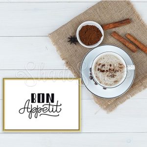 تابلو آشپزخانه خطاطی مدرن طرح Bon Appetit سیاه و سفید