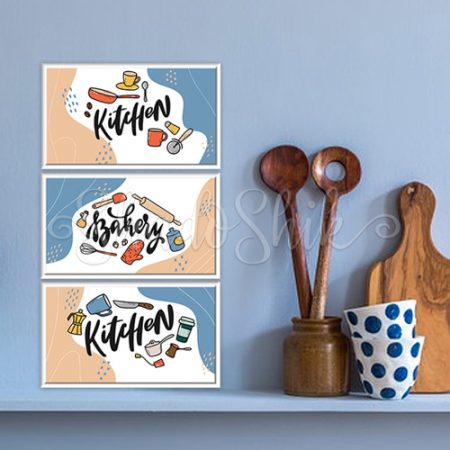 تابلو آشپزخانه فانتزی سه تکه طرح Kitchen دیواری