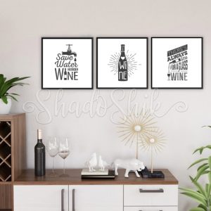 تابلو آشپزخانه خطاطی سه تکه طرح WINE دیواری