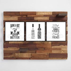 تابلو آشپزخانه خطاطی سه تکه طرح Wine A Bit دیواری