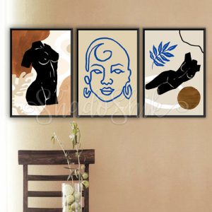 تابلو اتاق خواب فانتزی مینیمال سه تکه طرح زن و موجودیت دیواری
