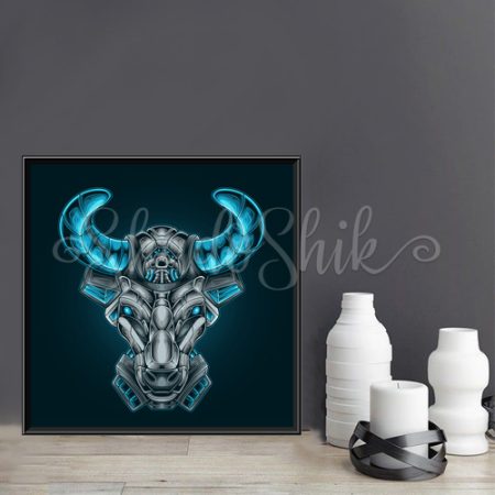 تابلو دفتر کار فانتزی طرح Bull Head Cyberpunk دیواری