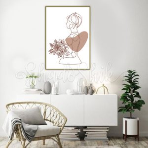 تابلو اتاق خواب فانتزی مینیمال طرح عروس و دسته گل دیواری
