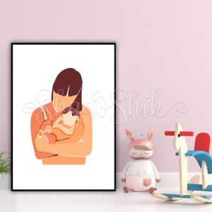 تابلو اتاق کودک فانتزی طرح آغوش مادر سفید نارنجی