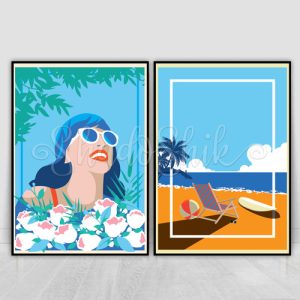 تابلو پذیرایی فانتزی دو تکه طرح summer دیواری