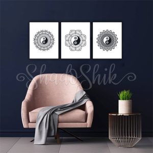 تابلو دفتر کار مدرن سه تکه طرح YinYang دیواری