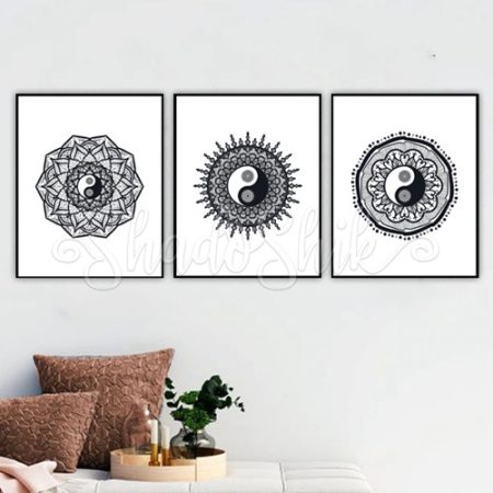 تابلو دفتر کار مدرن سه تکه طرح YinYangMandala دیواری