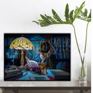 تابلو پذیرایی فانتزی طرح مردی در کتابخانه دیواری