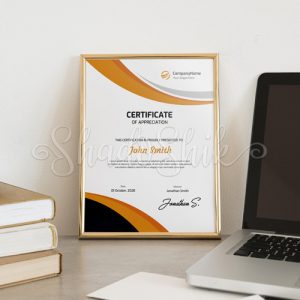 تابلو گواهینامه و تقدیرنامه طرح سفید John Smith سفید نارنجی