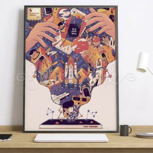 تابلو دفتر کار فانتزی طرح فضای ابری دیواری