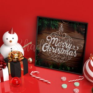 تابلو جشن کریسمس طرح چوبی Merry Christmas با قاب های متنوع